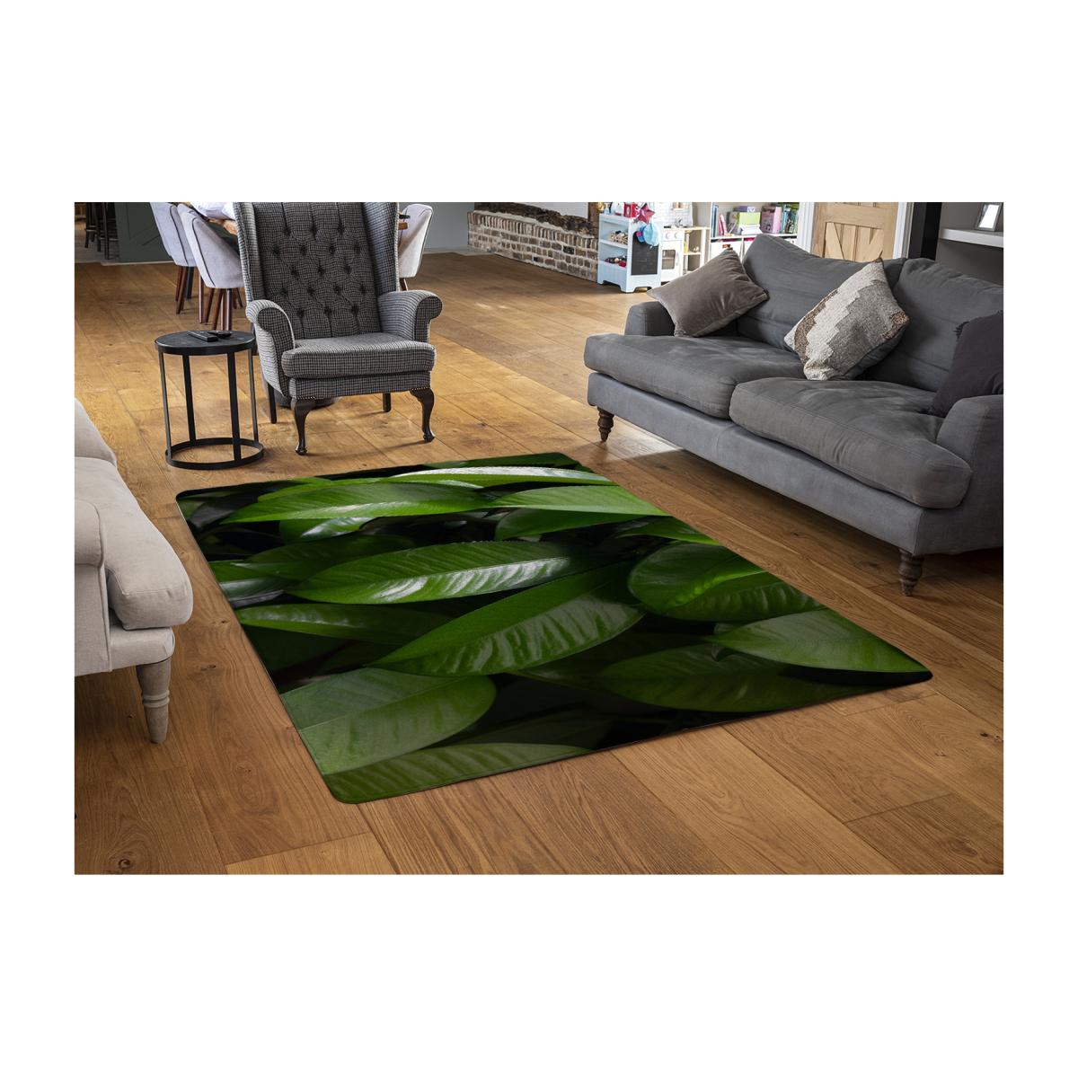 Closeup Of Beautiful Glossy Green Leaves Designer Rug - Green / 110cm – image 1