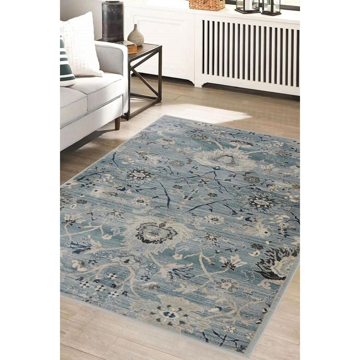 Blue Damask Floral Living Room Rug - Tartan - Blue – image 2