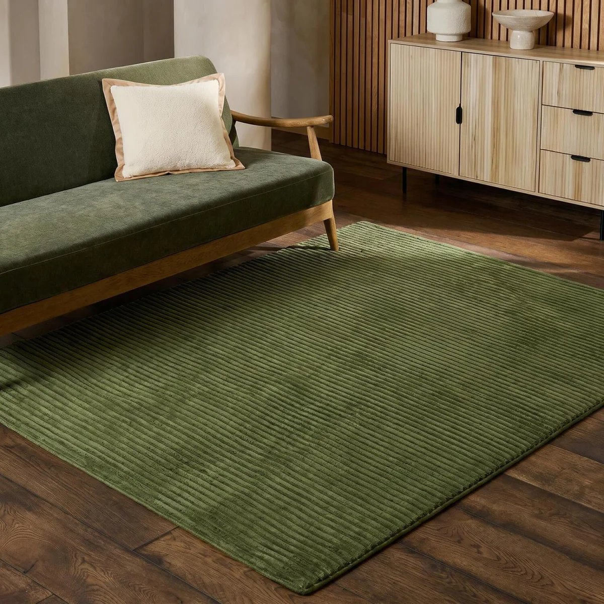 OHS Faux Fur Ribbed Rug - Woodland Green / 160X230 – image 1