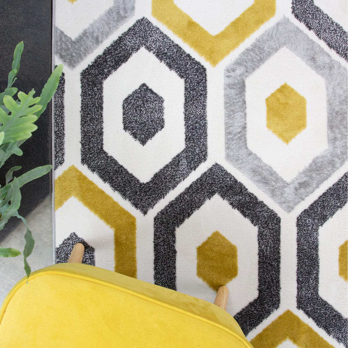 Ochre Grey Super Soft Diamond Geometric Area Rug - Ochre / 110 x 60cm – image 2