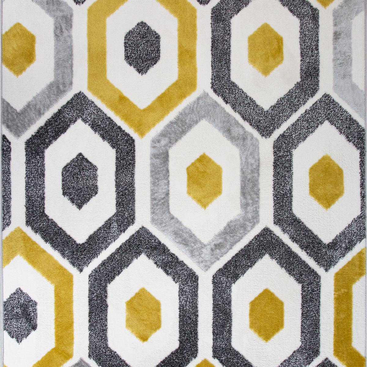 Ochre Grey Super Soft Diamond Geometric Area Rug - Ochre / 110 x 60cm – image 3
