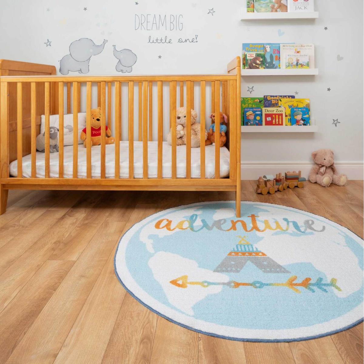 Blue Round Adventure Kids Play Mat Soft Non Slip Washable Bedroom Rug - Baby Blue – image 2