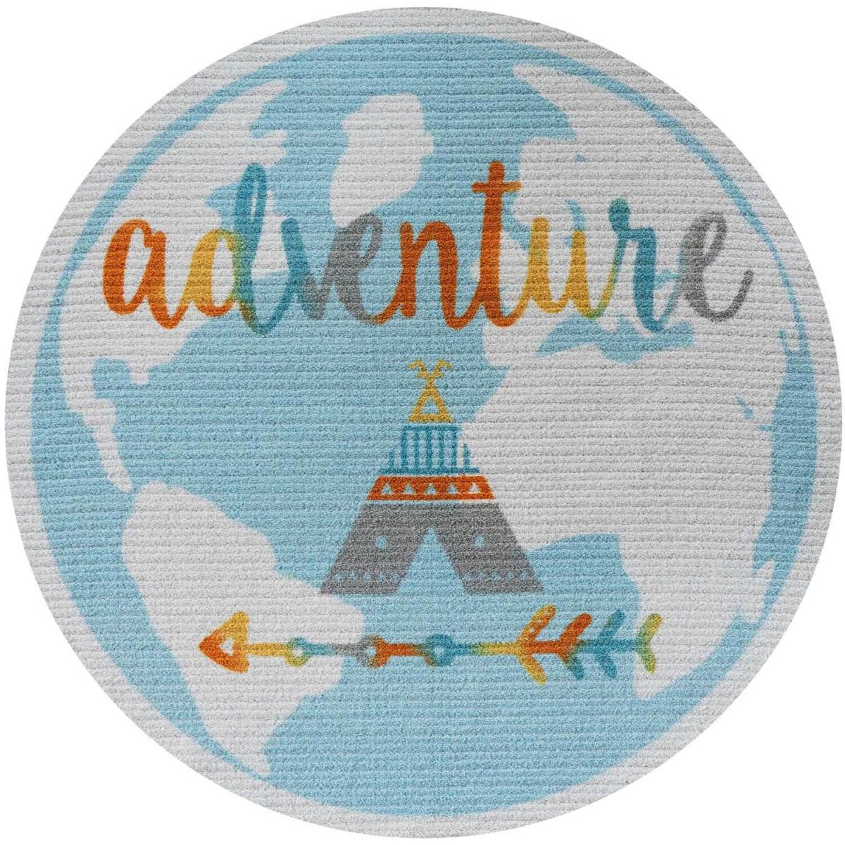 Blue Round Adventure Kids Play Mat Soft Non Slip Washable Bedroom Rug - Baby Blue – image 3