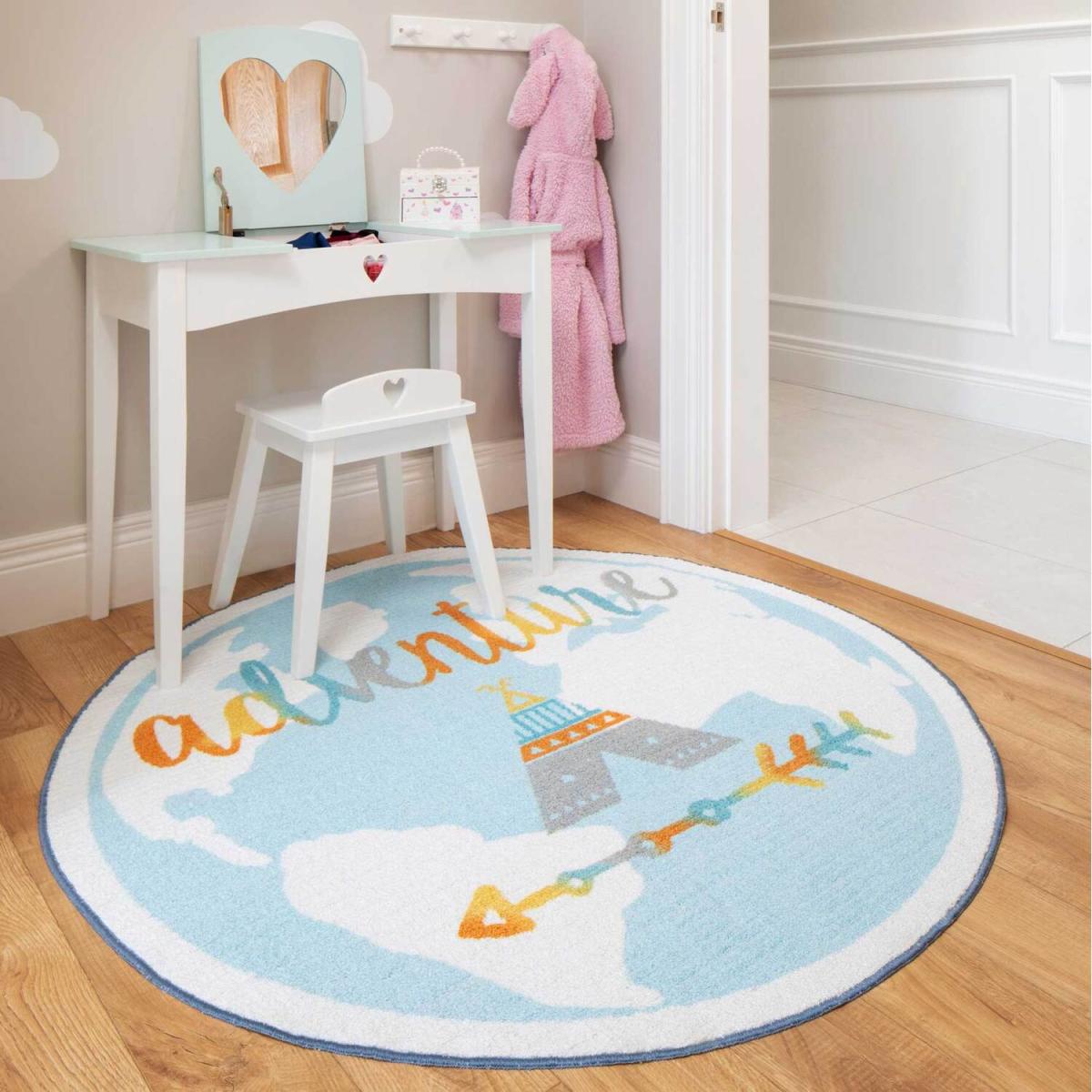 Blue Round Adventure Kids Play Mat Soft Non Slip Washable Bedroom Rug - Baby Blue – image 4