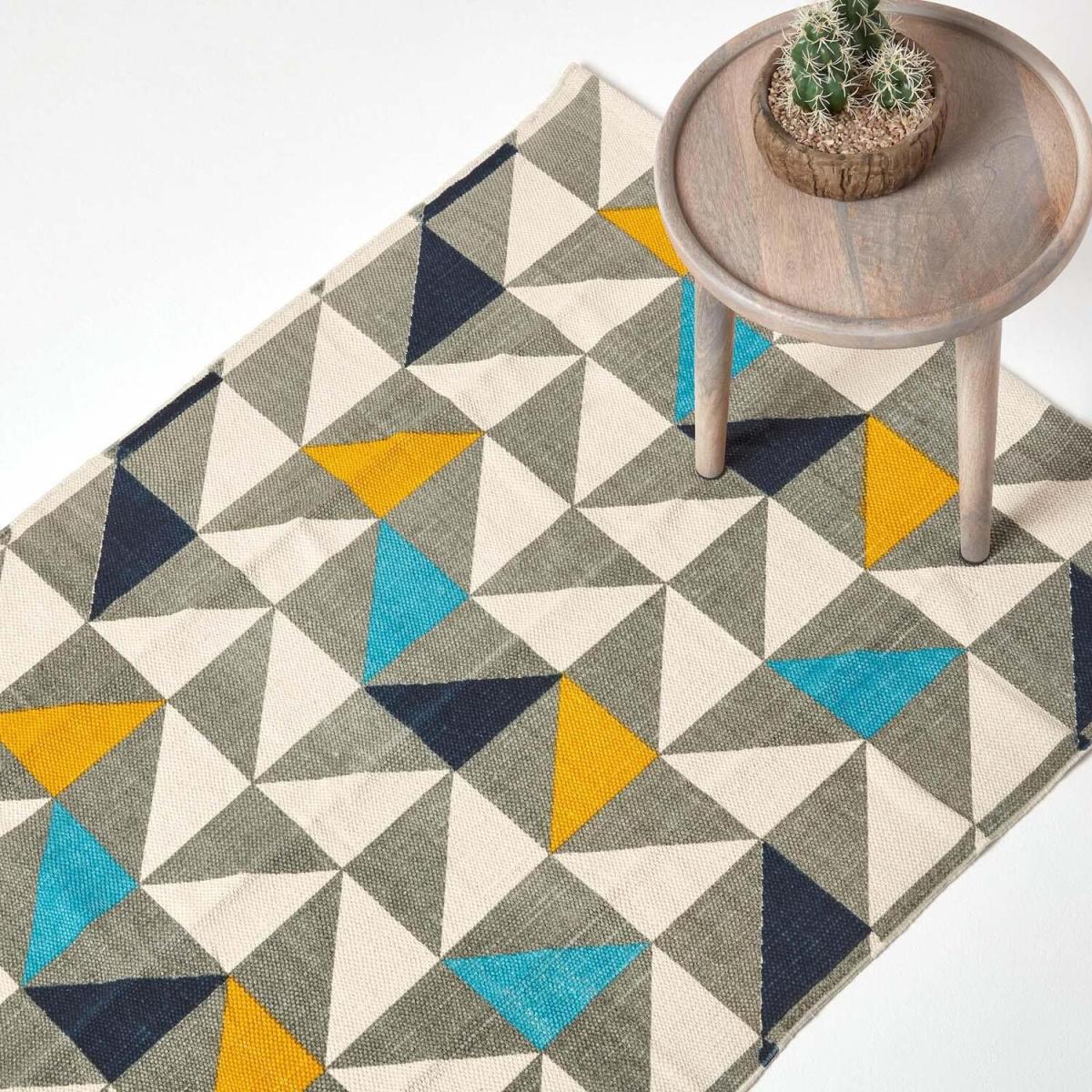 Homescapes Copenhagen Scandi Style Cotton Printed Rug - Blue / 150cm – image 1