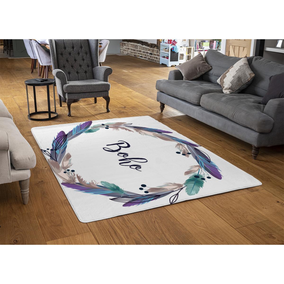 Boho Style Wreath Feathers Rug - Blue / 230cm – image 3