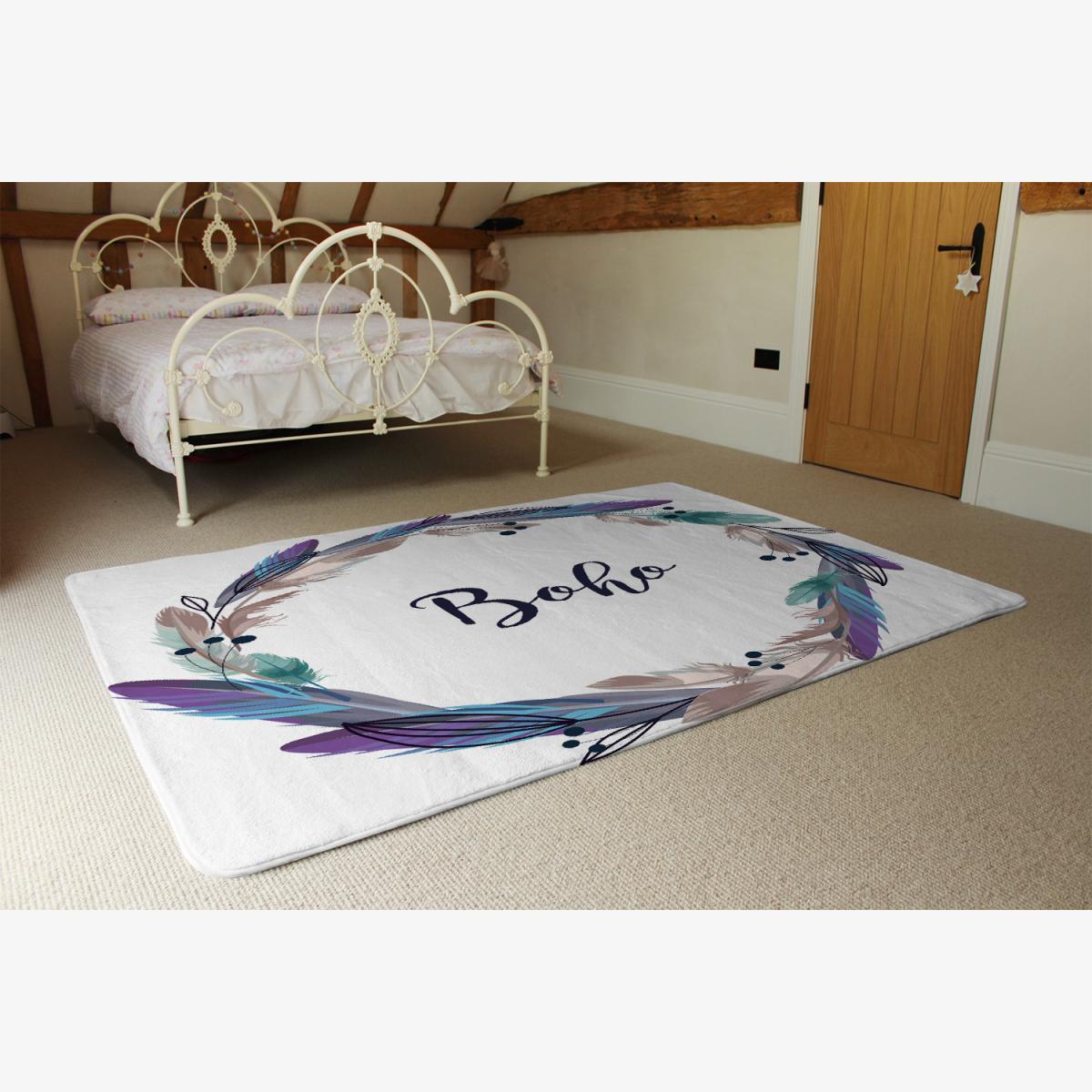 Boho Style Wreath Feathers Rug - Blue / 230cm – image 1