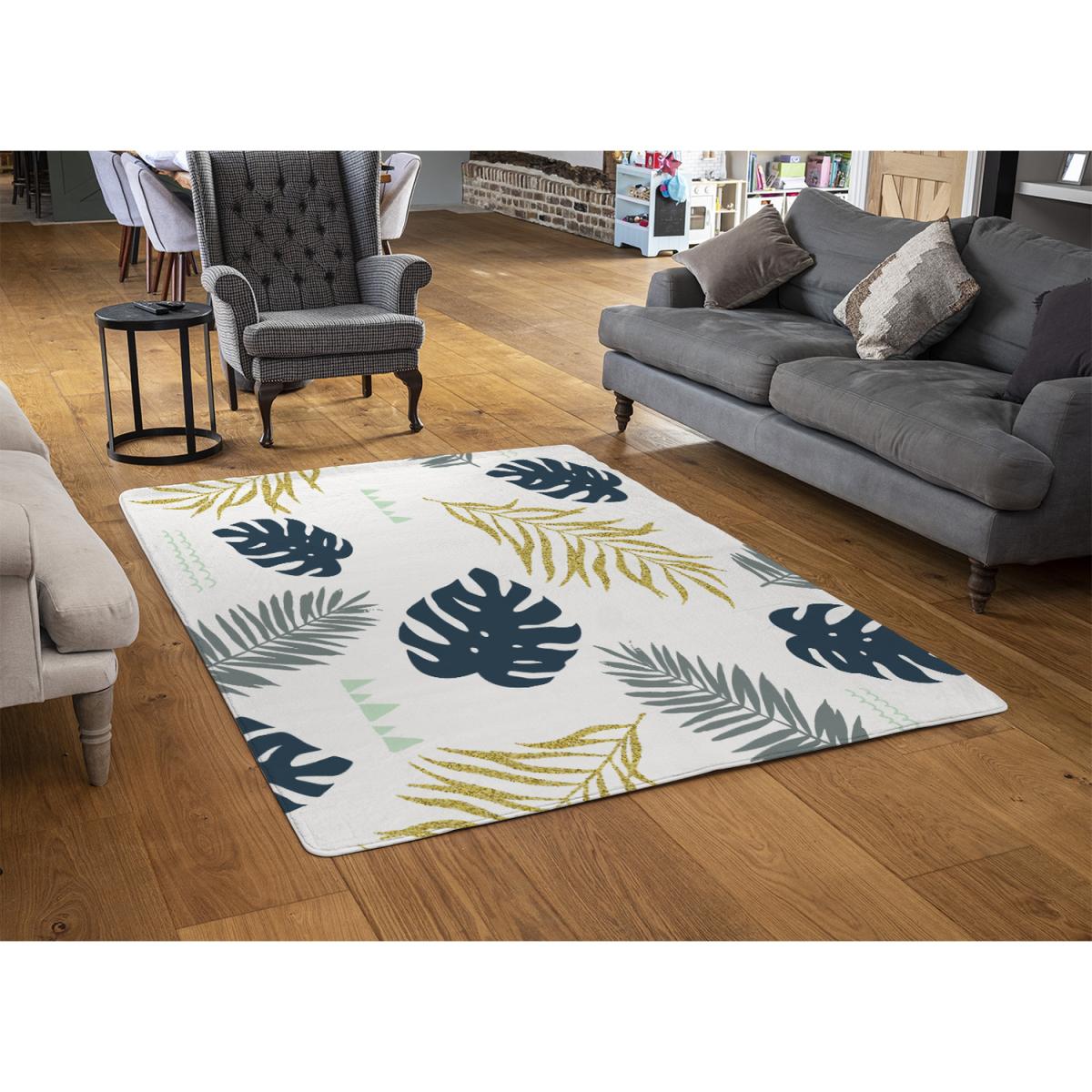 Gold Glitter  Navy Leaves Rug - Blue / 230cm – image 3