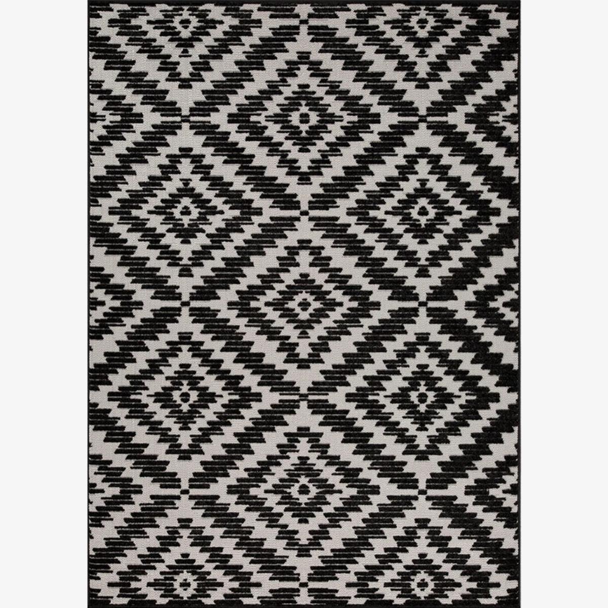 Outdoor Geometric Rug - Black Charcoal / 235cm