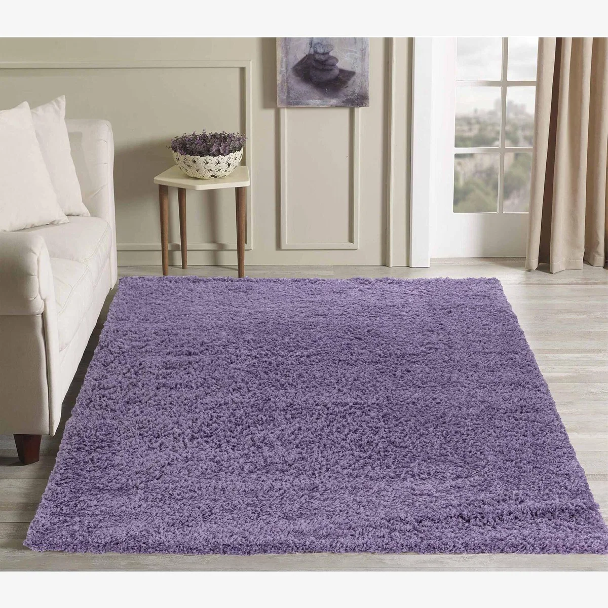 Serdim Rugs Plain Living Room Fluffy Shaggy Area Rugs - Lilac / 170cm – image 1