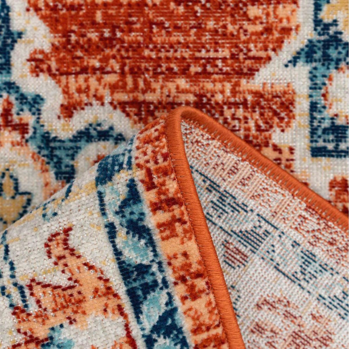 Orange Terra Navy Traditional Medallion Low Pile Soft Living Area Rug - Terracotta / 150cm – image 3