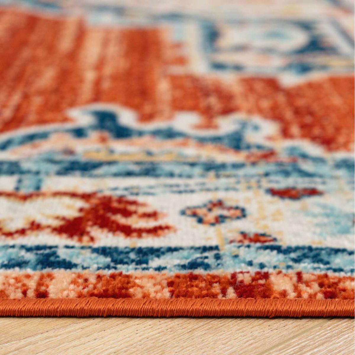 Orange Terra Navy Traditional Medallion Low Pile Soft Living Area Rug - Terracotta / 150cm – image 4