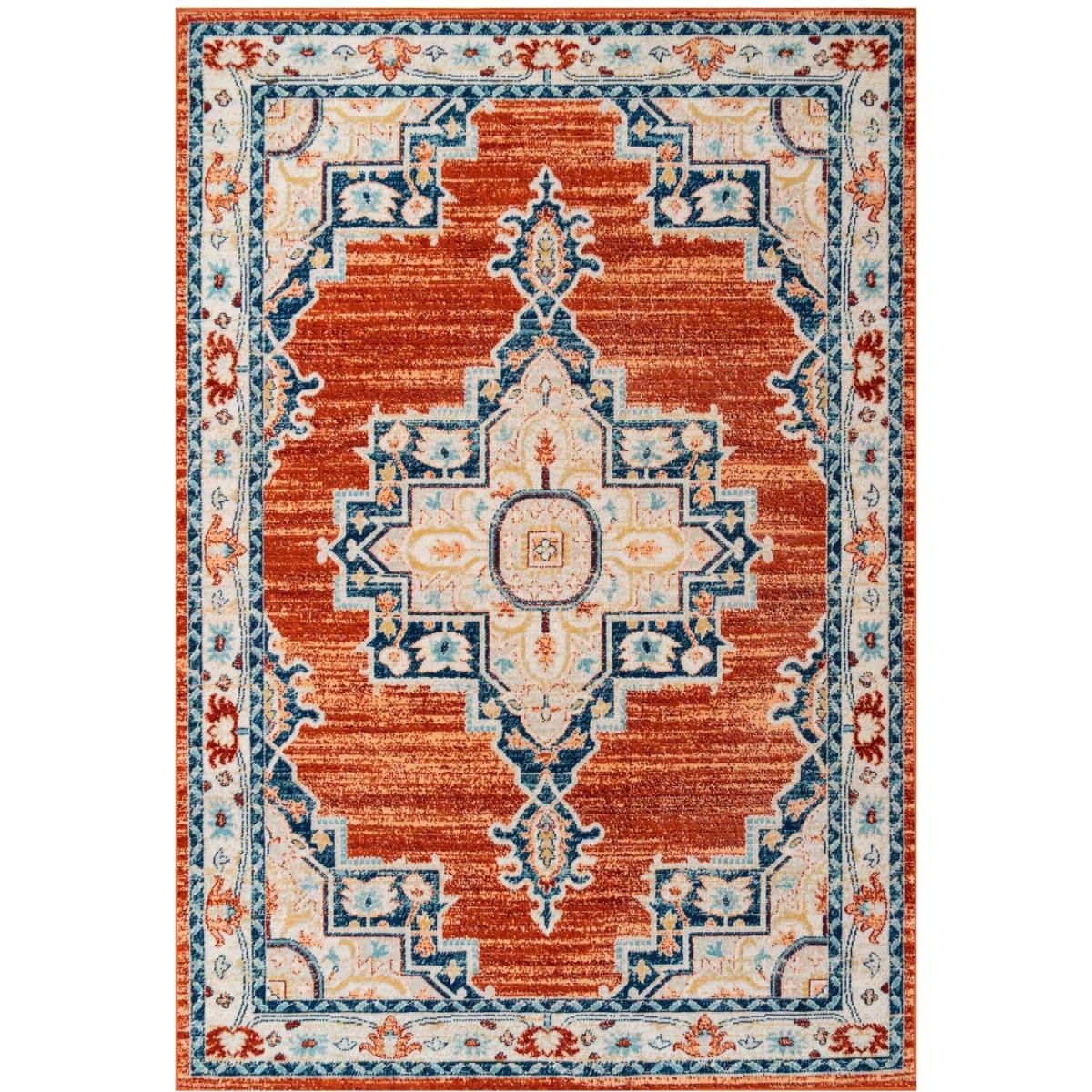 Orange Terra Navy Traditional Medallion Low Pile Soft Living Area Rug - Terracotta / 150cm – image 5