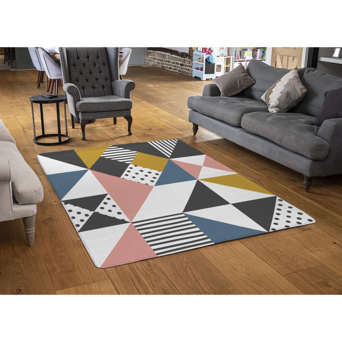 Coloured Geometric Pattern Rug - Pink / 230cm – image 3