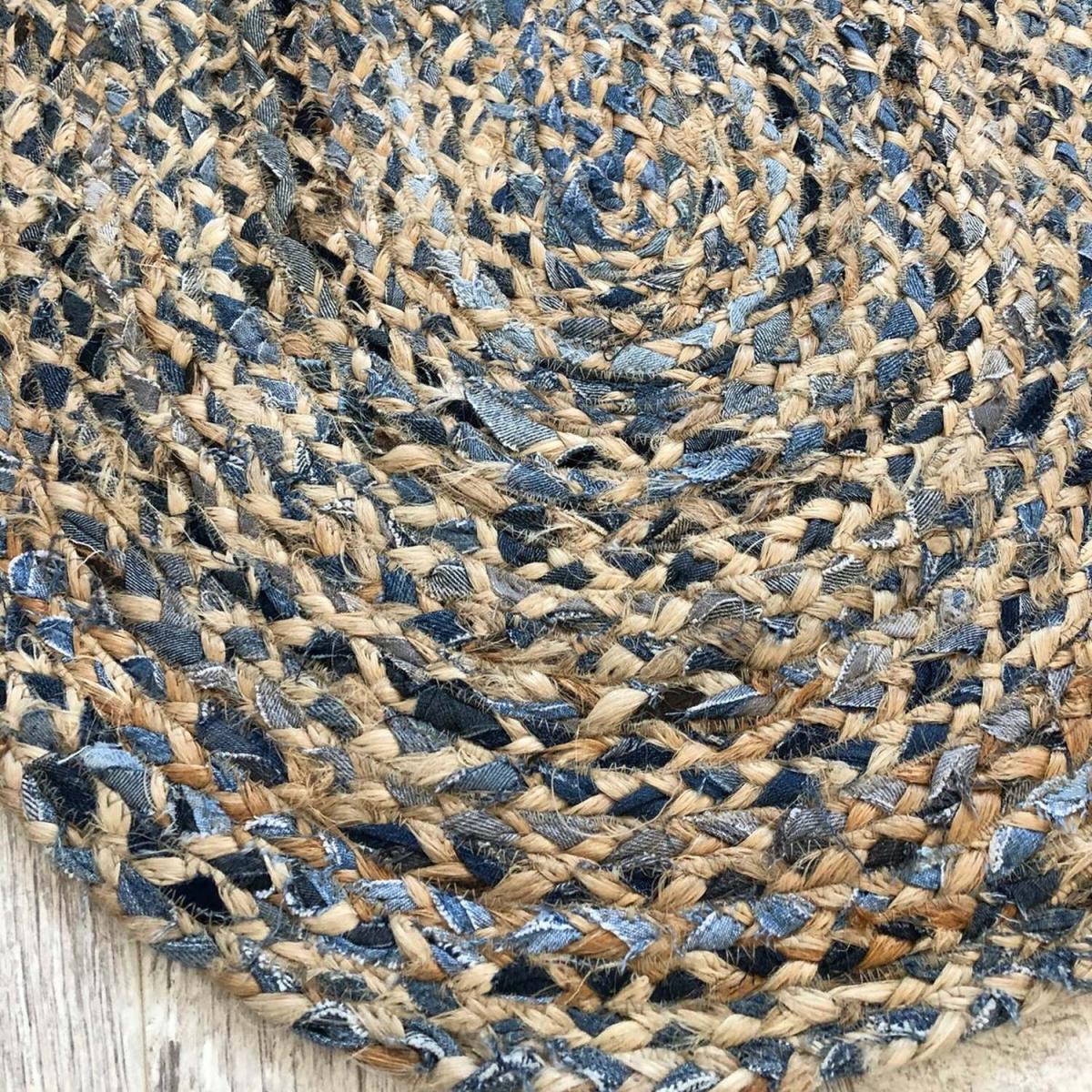 Denim and Jute Braided Oval Rug - 90 x 60cm – image 3