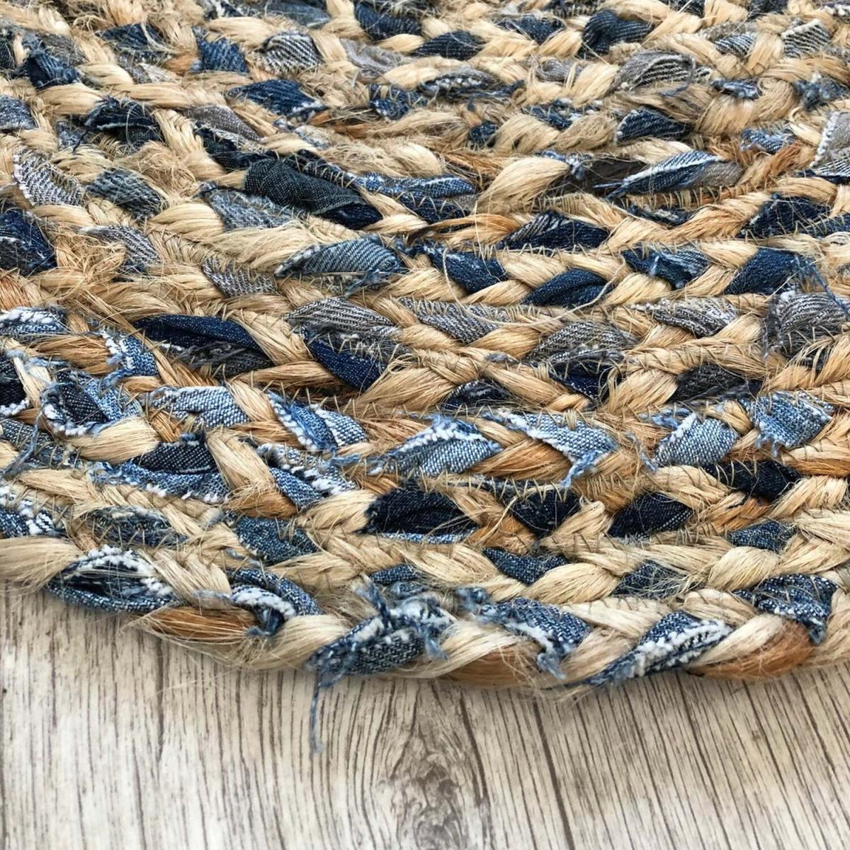 Denim and Jute Braided Oval Rug - 90 x 60cm – image 4