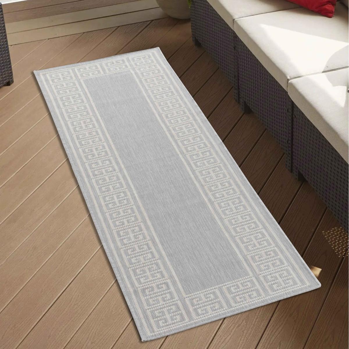 Modern Greek Key Design Outdoor-Indoor Waterproof Rugs - Silver / 60x220 cm Runner