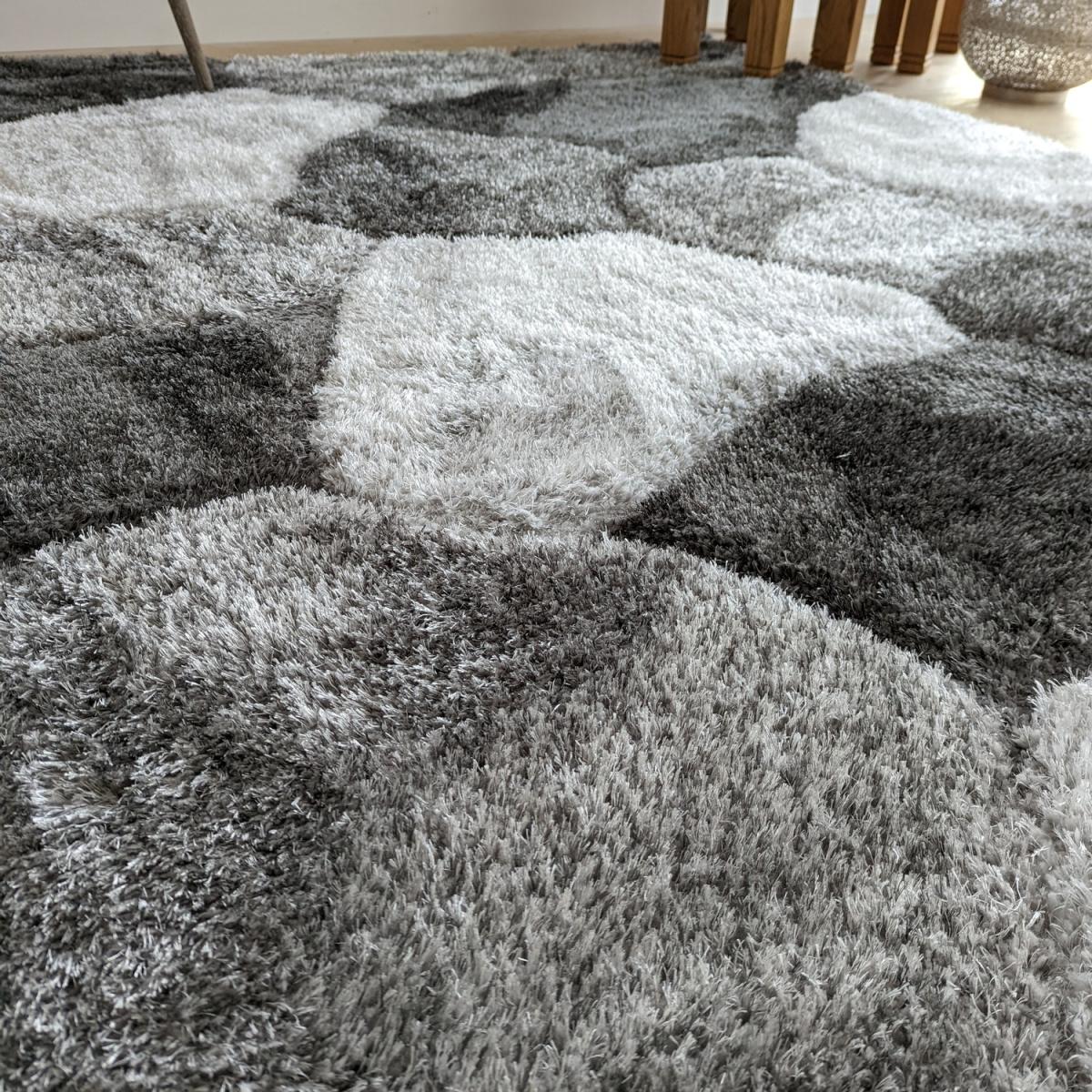 Grey Carved Pebbles Shaggy Rug - Verge - Grey / 150cm – image 5