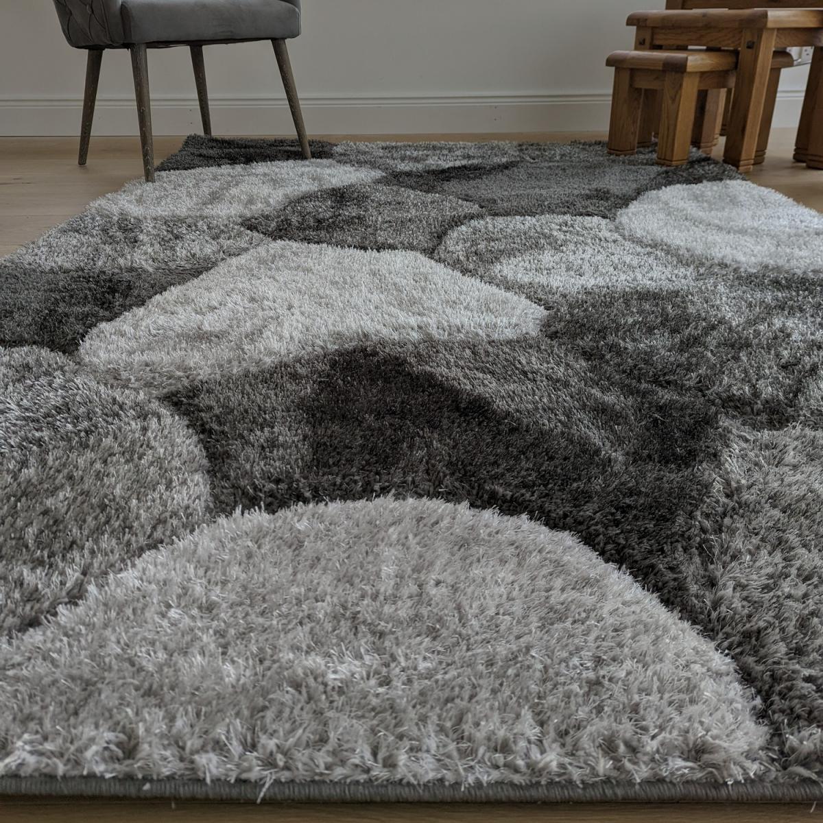 Grey Carved Pebbles Shaggy Rug - Verge - Grey / 150cm – image 7