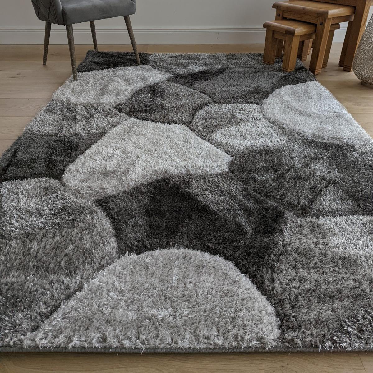 Grey Carved Pebbles Shaggy Rug - Verge - Grey / 150cm – image 8