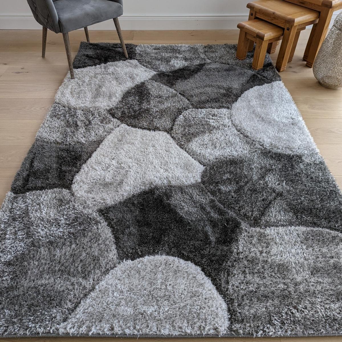 Grey Carved Pebbles Shaggy Rug - Verge - Grey / 150cm – image 9