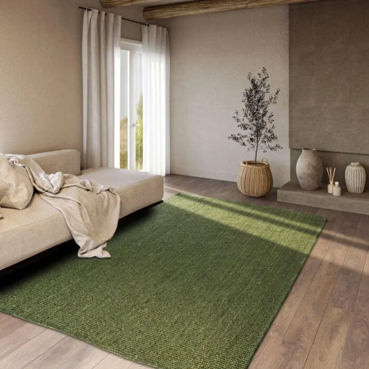 Villeroy & Boch 1791 Rosalie Jute Plain Runner Rug Green - Green / 200.0cm – image 6