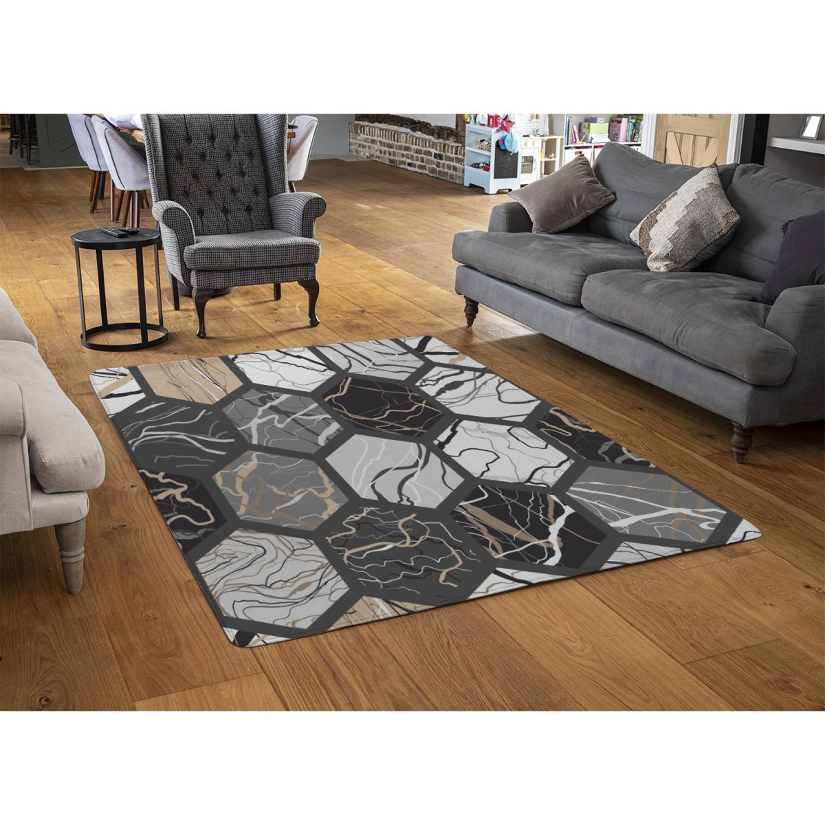 Hexagon Marble Rug - Black / 230cm – image 2
