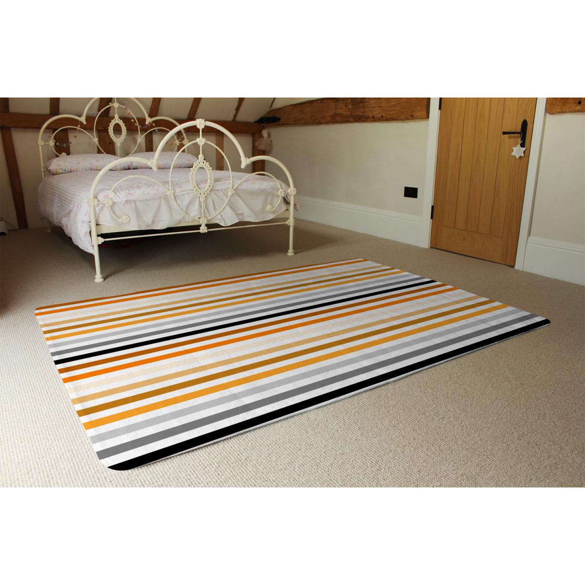 Striped Pattern, Orange Black Gray Beige And Brown Designer Rug - Orange / 110cm – image 3