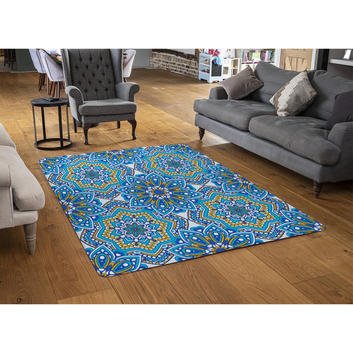 Floral And Geometric Embellished Tiles Rug - Blue / 230cm – image 3