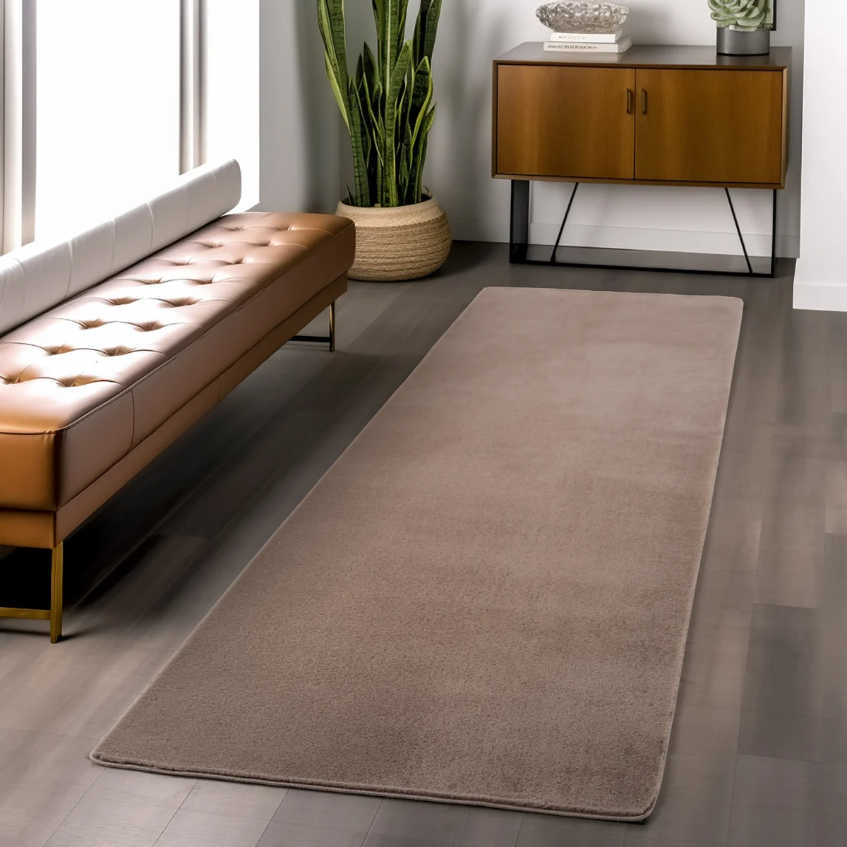Snuggly Washable Low Pile Living Room Area Rug - Anti-Slip Felt Backing - Mocha / 120cm / 160cm – image 3