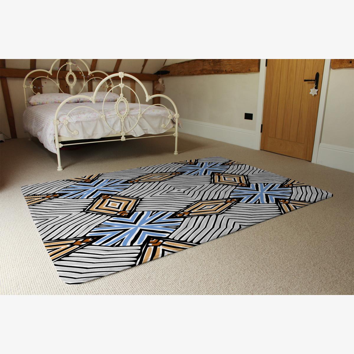Abstract Geometric Roughly Hatched Shapes Rug - Black / 230cm – image 1