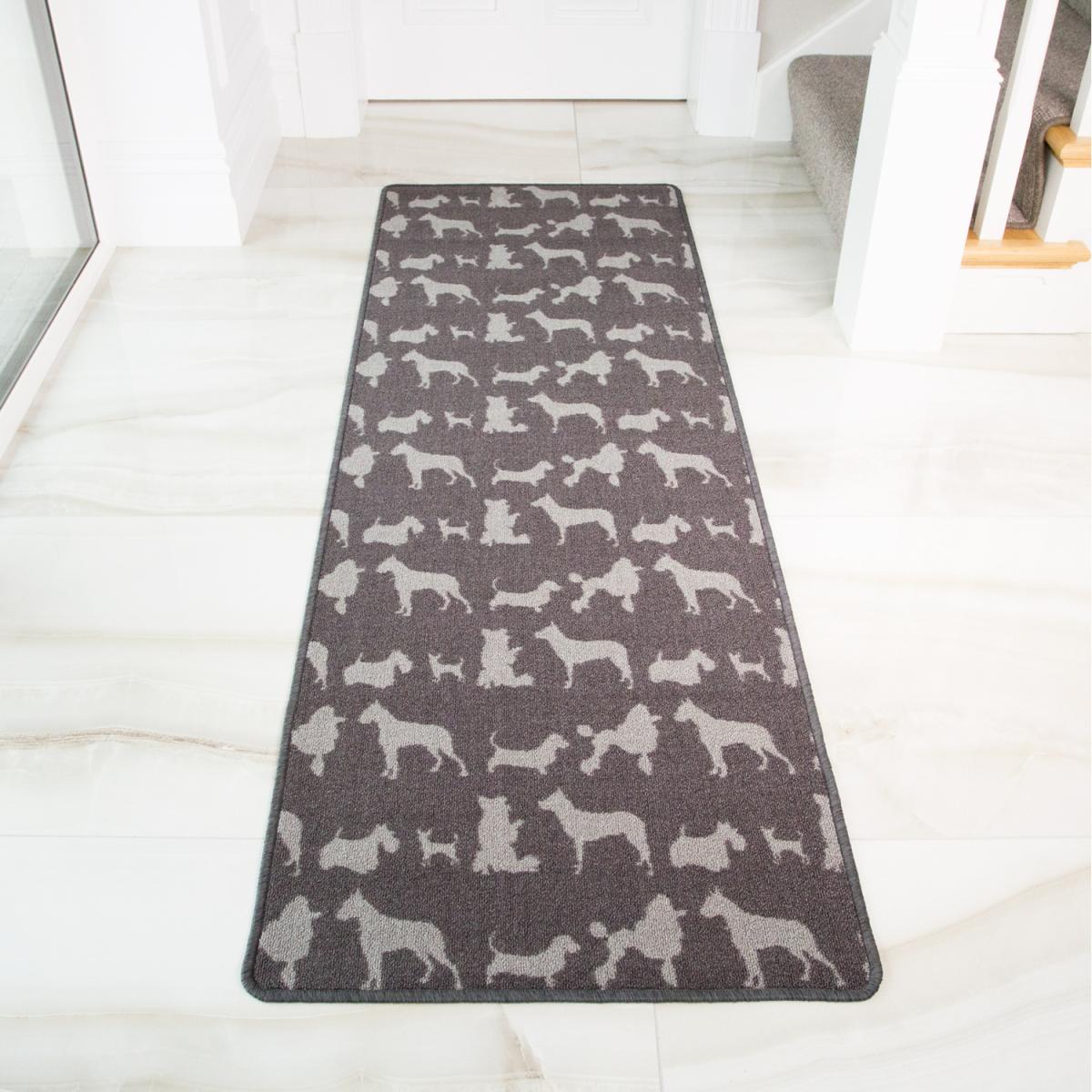 Silver Grey Dog Print Non Slip Washable Kitchen Utility Mat - Grey / 110cm – image 3
