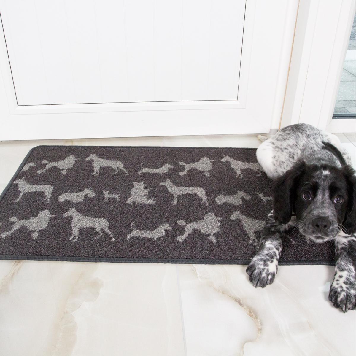 Silver Grey Dog Print Non Slip Washable Kitchen Utility Mat - Grey / 110cm – image 1
