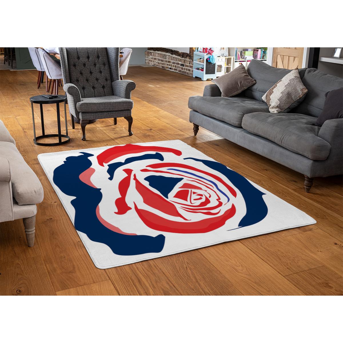 Red Blue Rose Print Rug - Red / 230cm – image 3