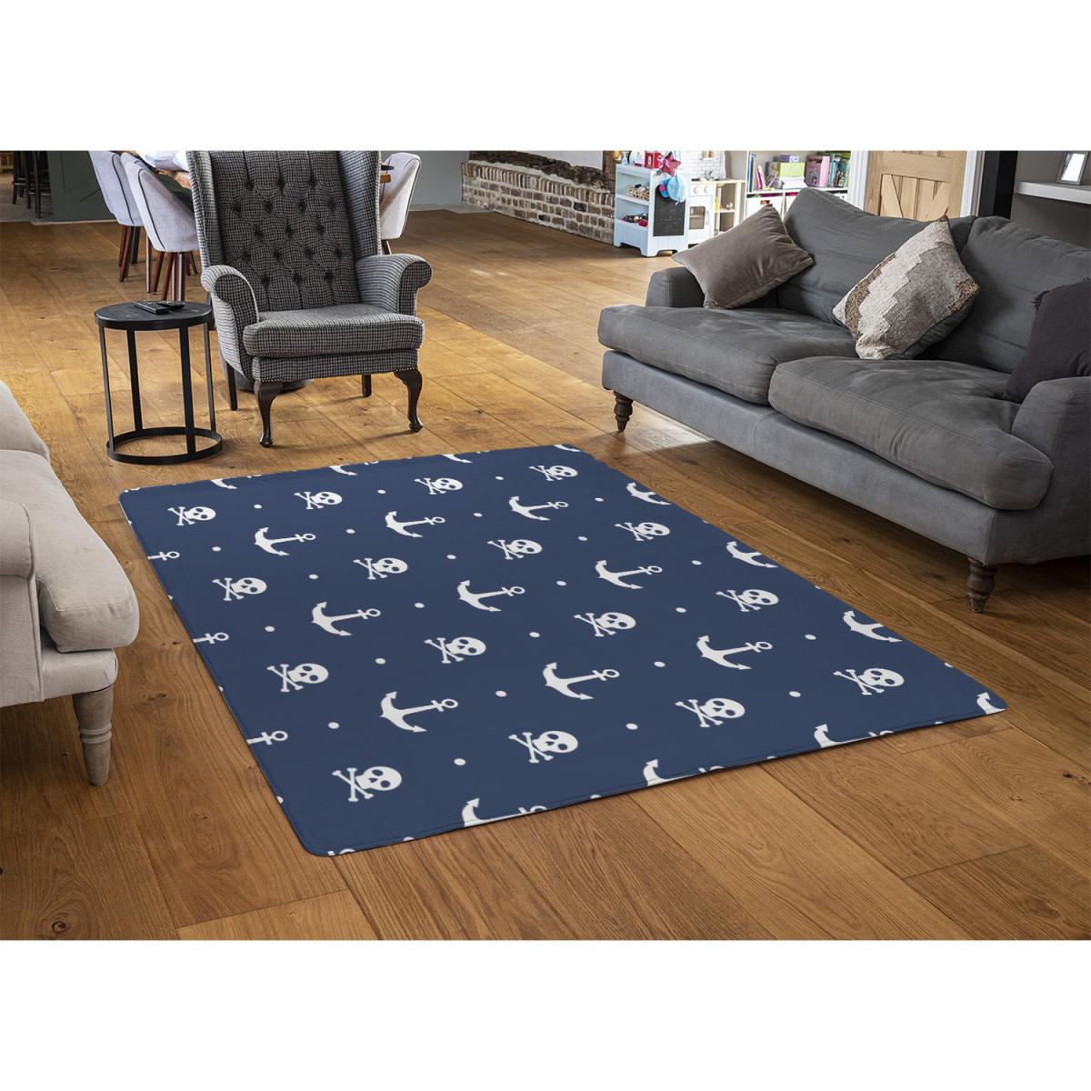 Anchor With Skull Bones Rug - Blue / 110cm – image 2