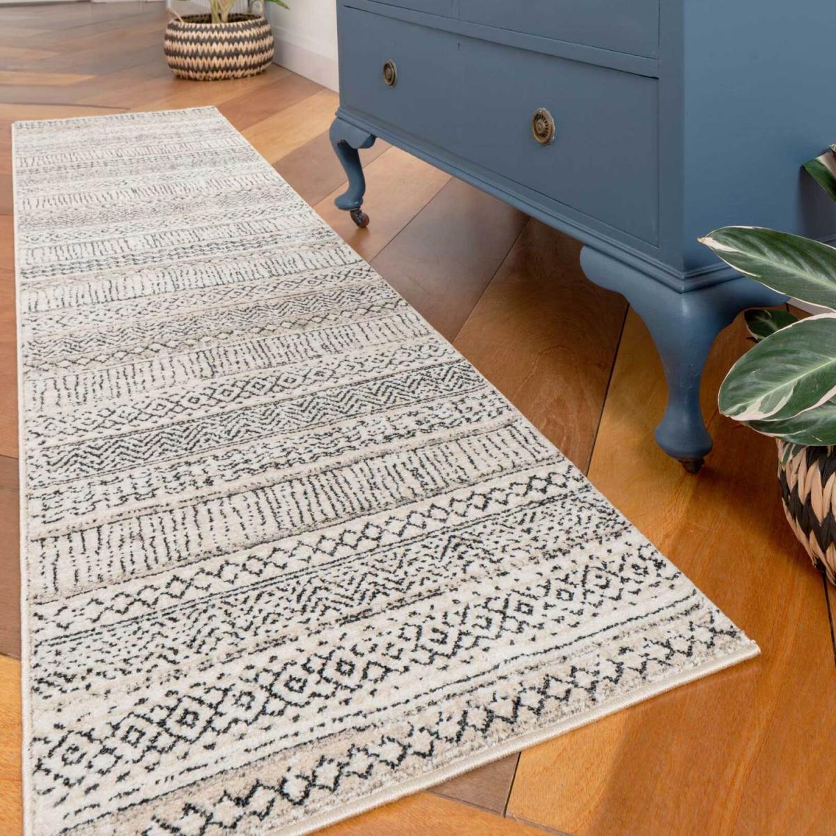 Grey Cream Tribal Moroccan Berber Area Rug - Grey / 240 x 60cm – image 1