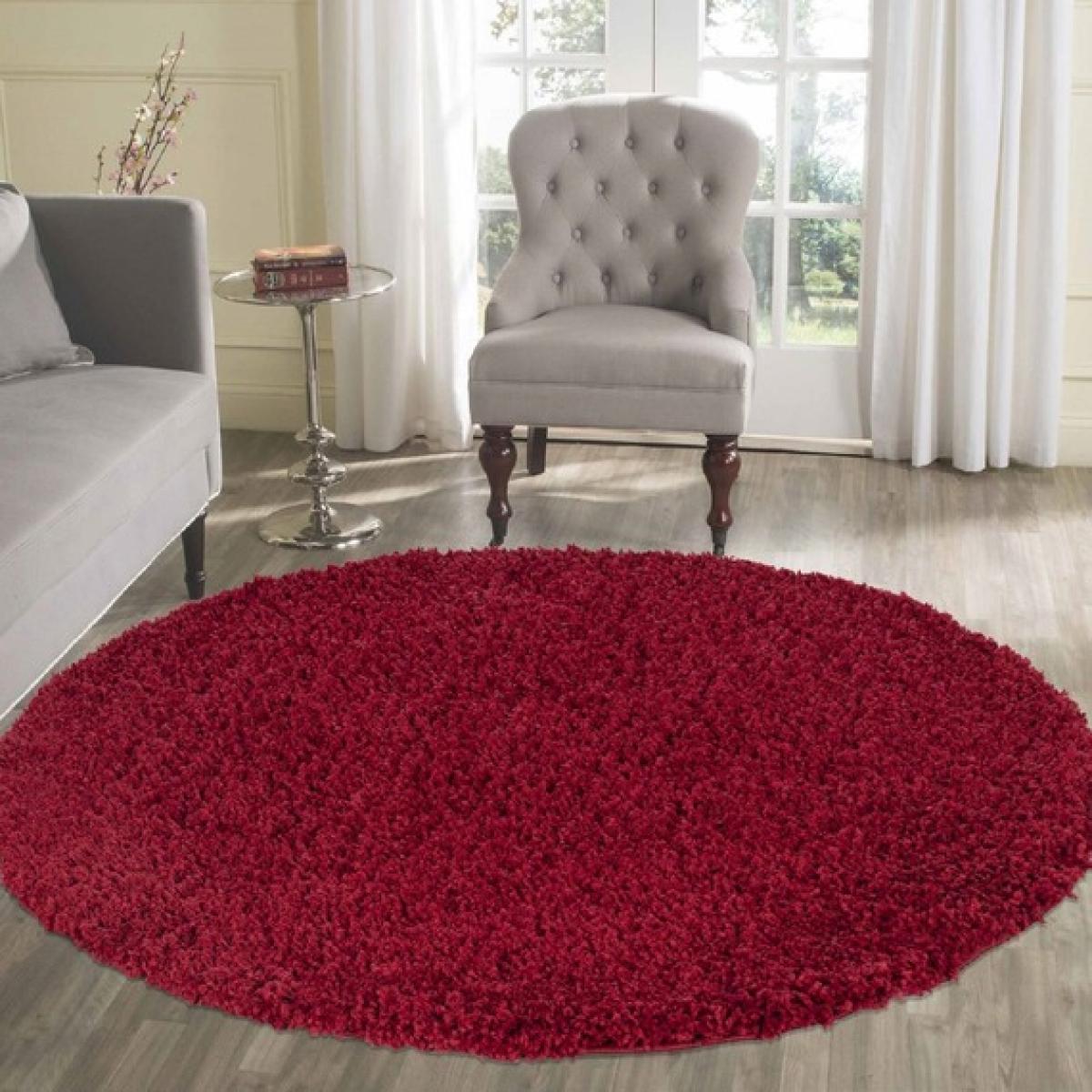 Abaseen Round Shaggy Rug Rectangular Soft Touch Thick Pile - Red