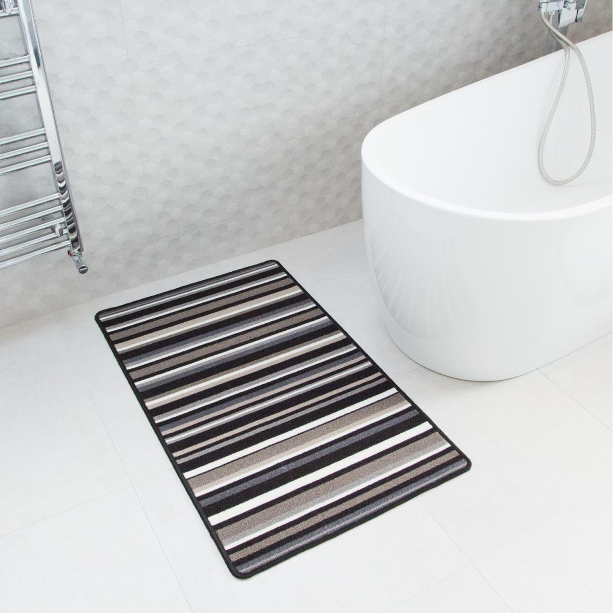 Black White Grey Striped Non Slip Washable Kitchen Utility Mat - Black / 110 x 66cm – image 2