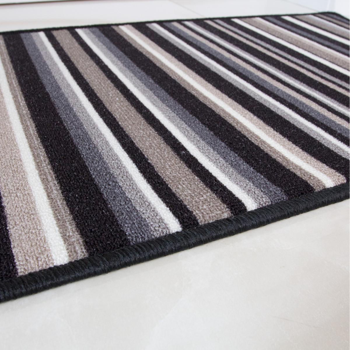 Black White Grey Striped Non Slip Washable Kitchen Utility Mat - Black / 110 x 66cm – image 3