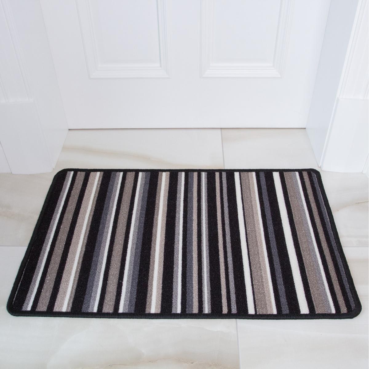 Black White Grey Striped Non Slip Washable Kitchen Utility Mat - Black / 110 x 66cm – image 1