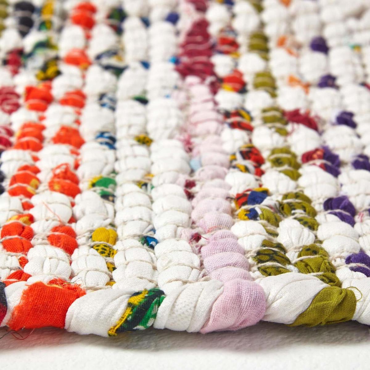 Homescapes Handwoven Multi Coloured Cotton Diamond Chindi Rug - Multi Colour / 200cm – image 2