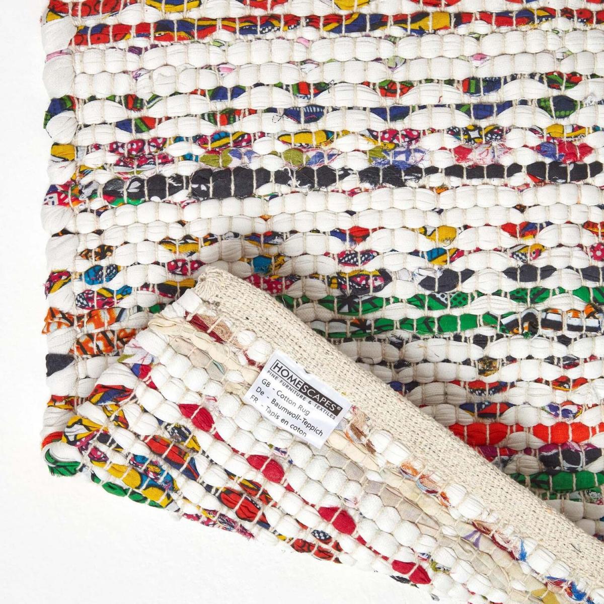 Homescapes Handwoven Multi Coloured Cotton Diamond Chindi Rug - Multi Colour / 200cm – image 4