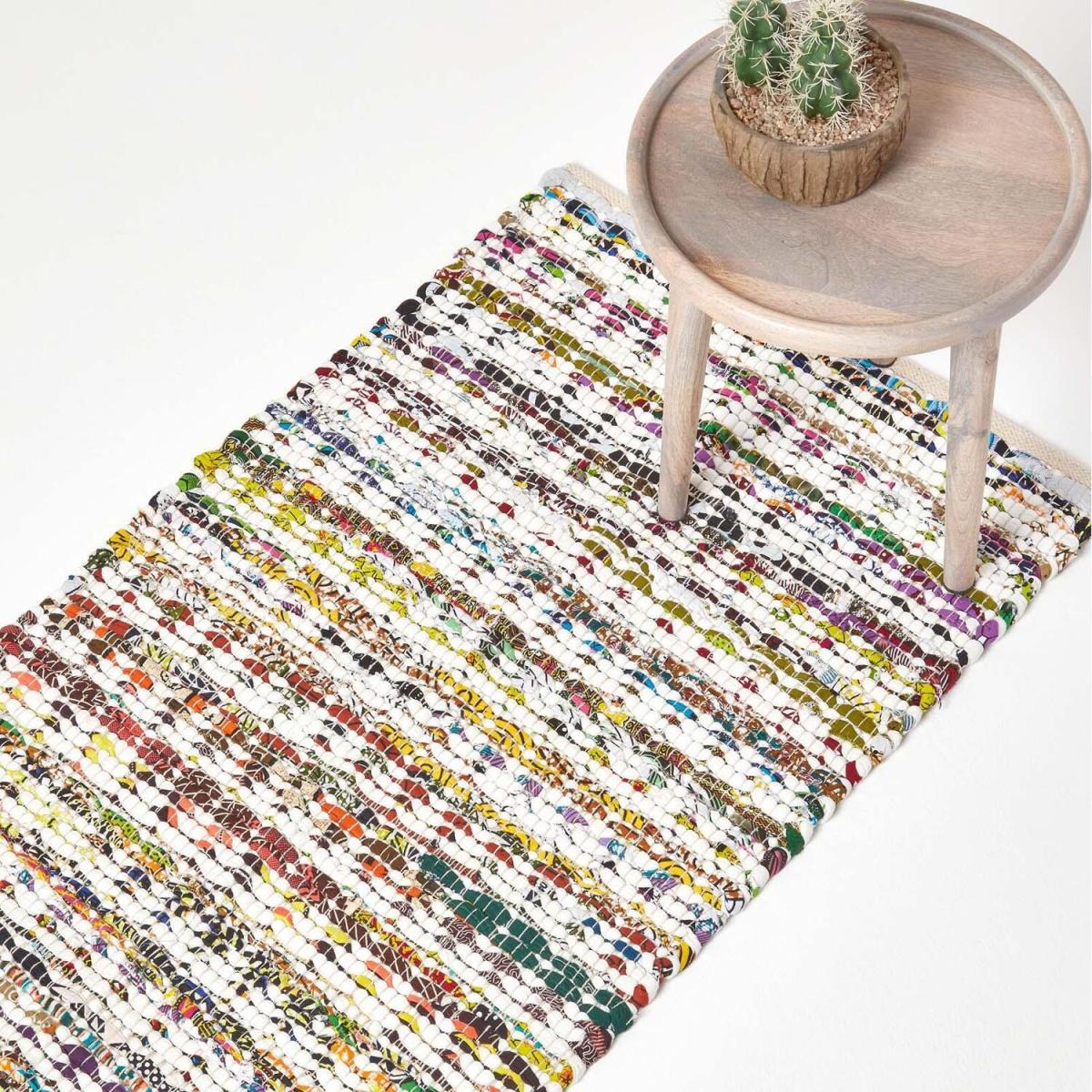 Homescapes Handwoven Multi Coloured Cotton Diamond Chindi Rug - Multi Colour / 200cm – image 1