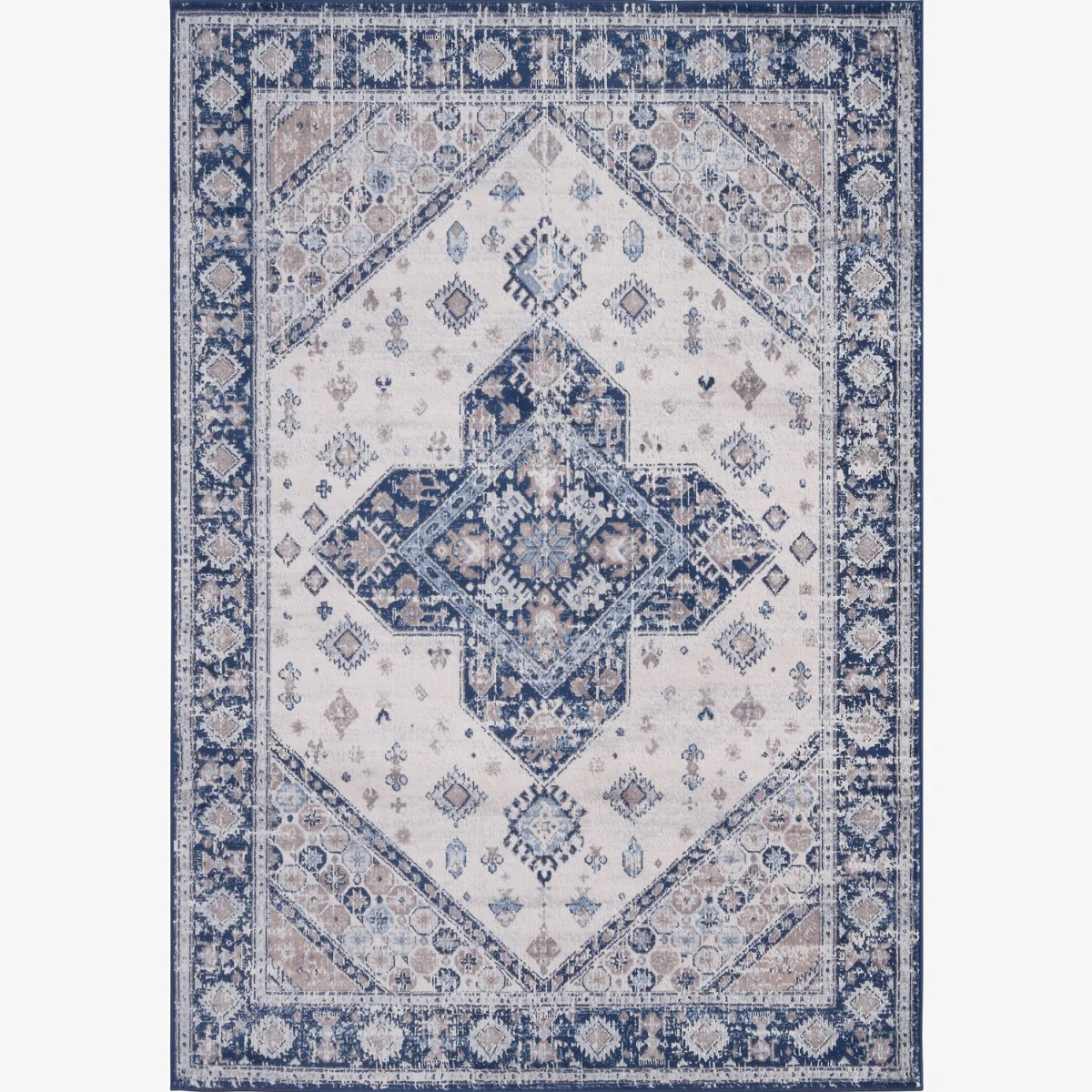 Montana Bordered Medallion Rug - Blue / 240 x 340 cm - Blue