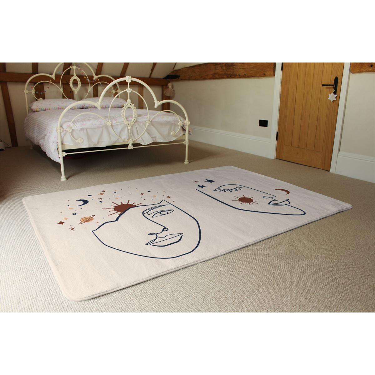 Celestial Elements Like Stars, Moon, Sun And Planets Designer Rug - White / 200cm – image 3