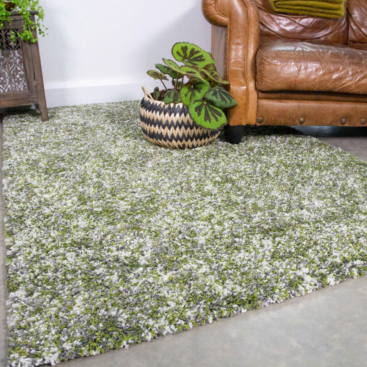Green Flecked Shaggy Living Room Rug - Lush - Green