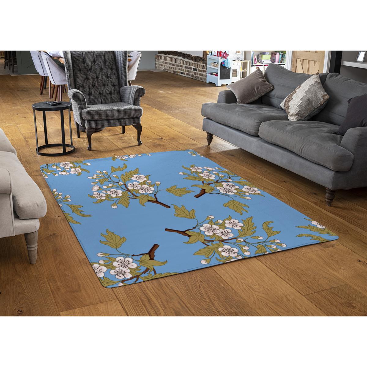 Orchid Branches On Blue Rug - Blue / 110cm – image 2