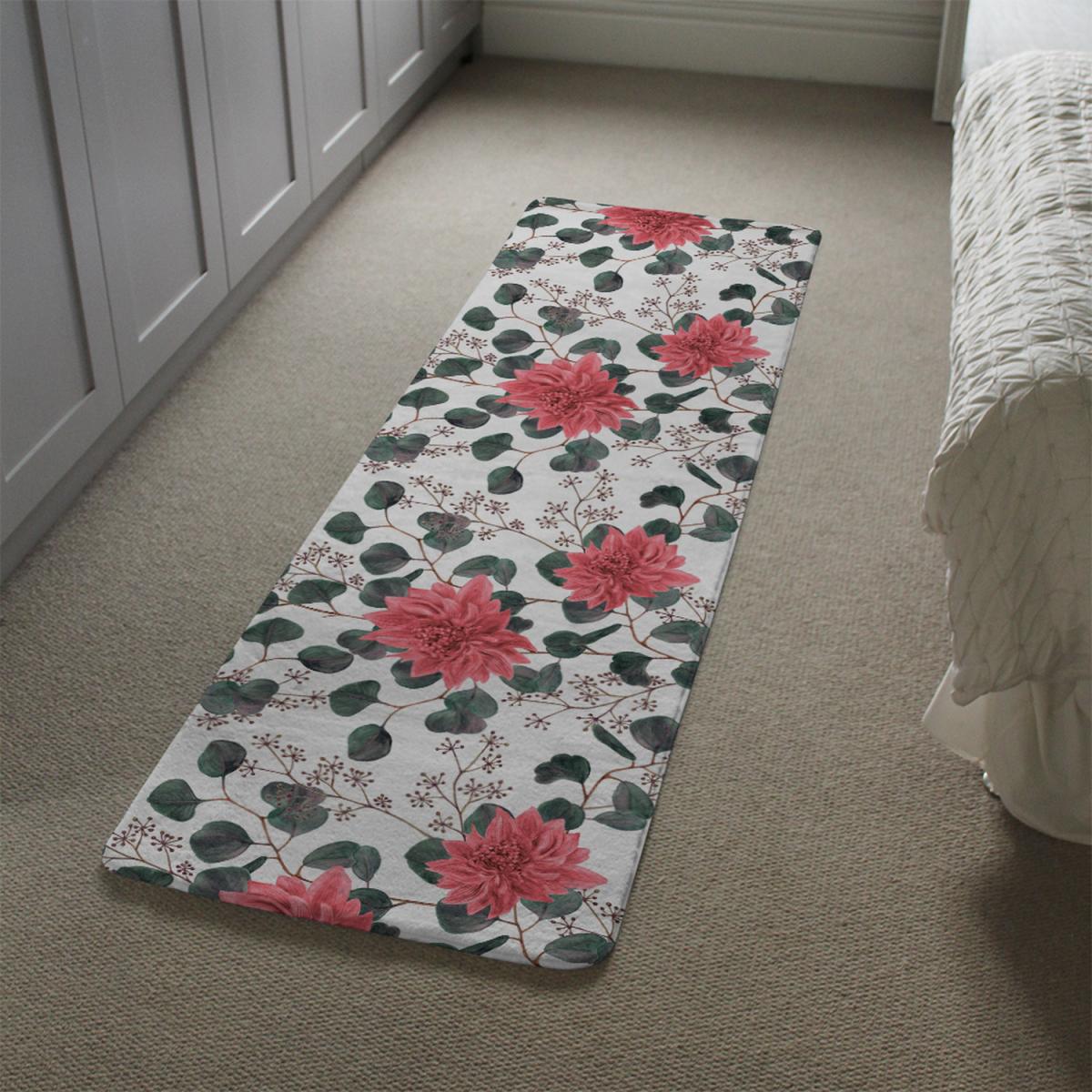 Red Flowers Green Leaves Runner Rug - Red – image 1