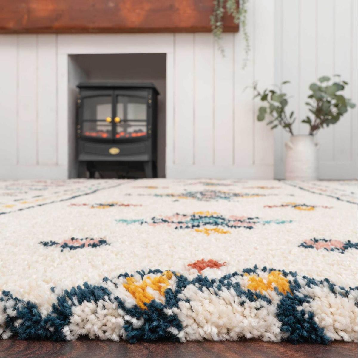 Cream Multicolour Boho Aztec Shaggy Living Area Rug - Multicolour / 170 x 120cm – image 7
