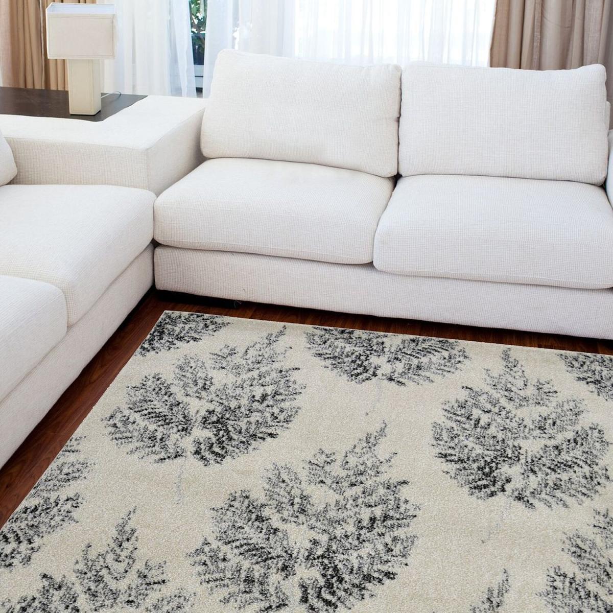 Grey Scandi Floral Print Living Room Rug - Perth - Grey / 230cm – image 1